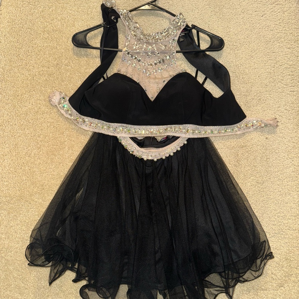 Black and beige 2 piece dress set
